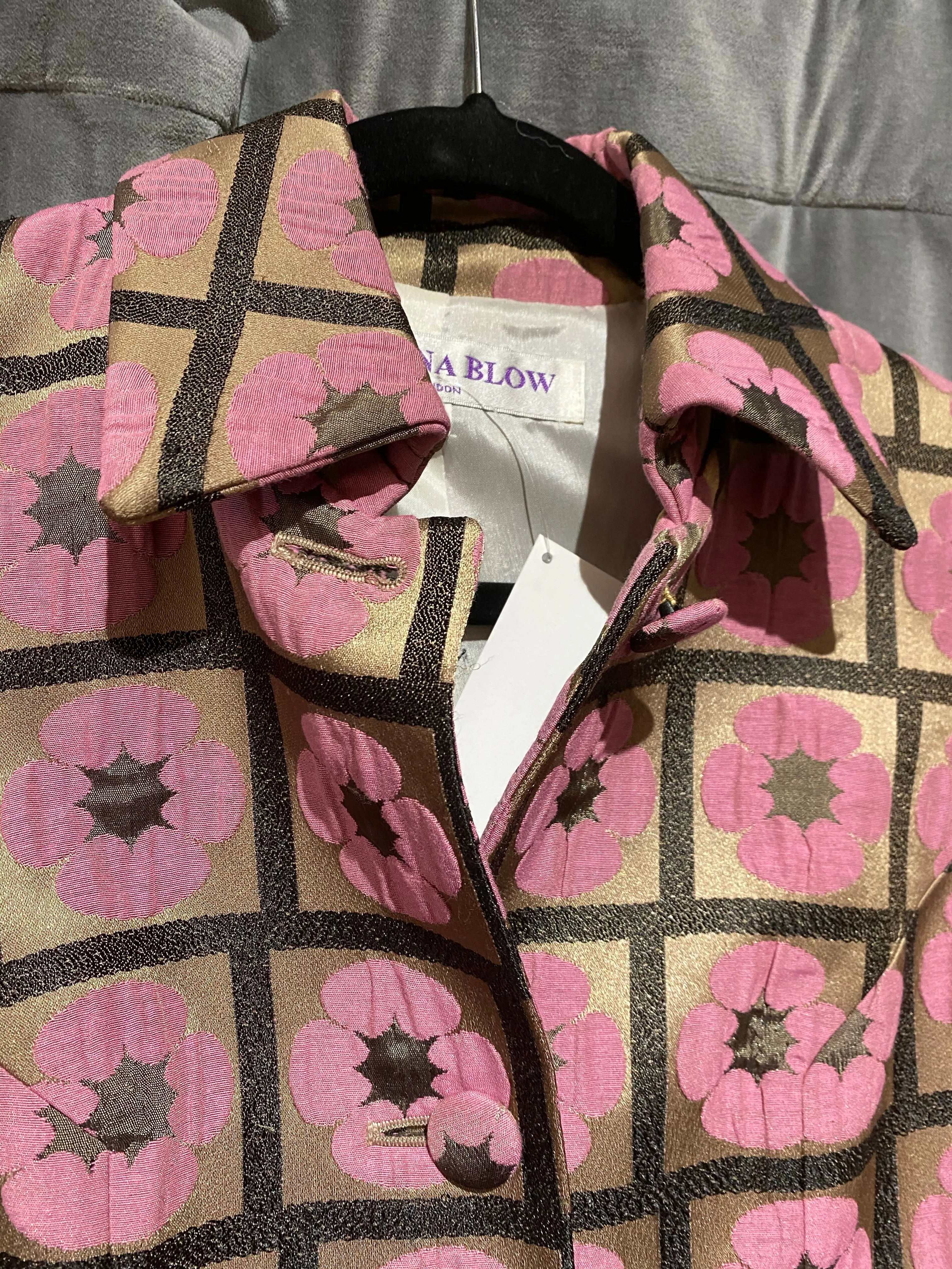Vintage: Selina Blow London Collared Tan and Pink Floral Coat