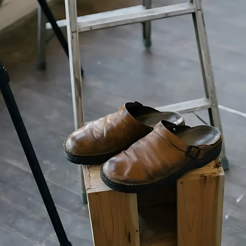 Vintage Style Leren Klompen - Slip On - Clogs Met Gesp