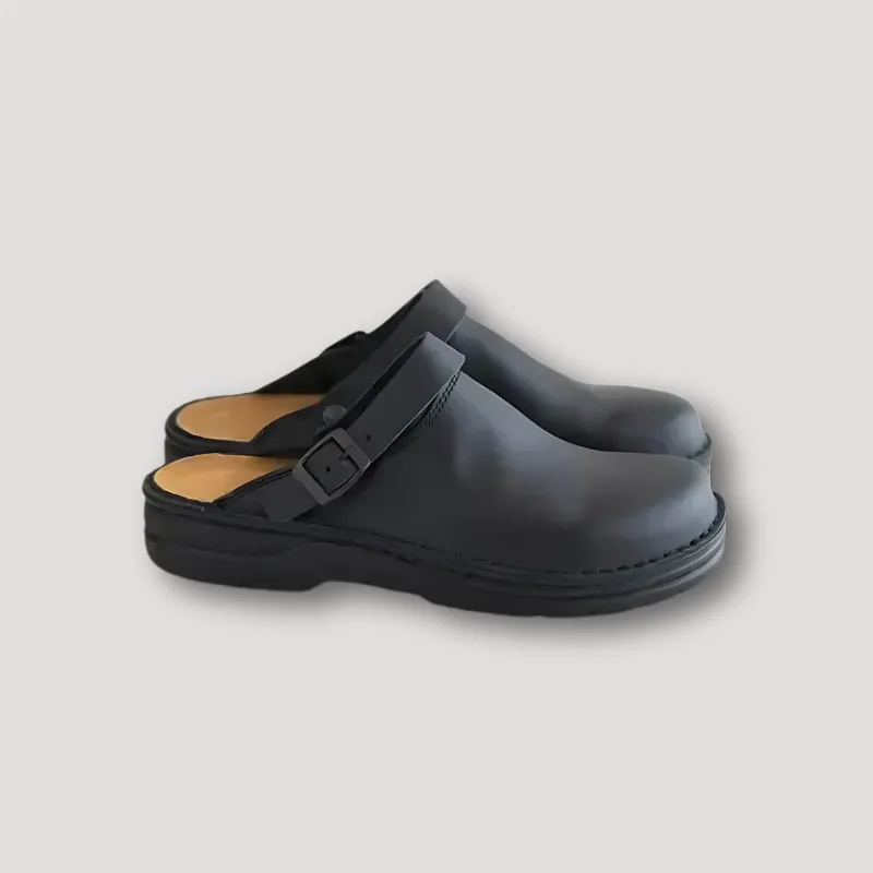 Vintage Style Leren Klompen - Slip On - Clogs Met Gesp