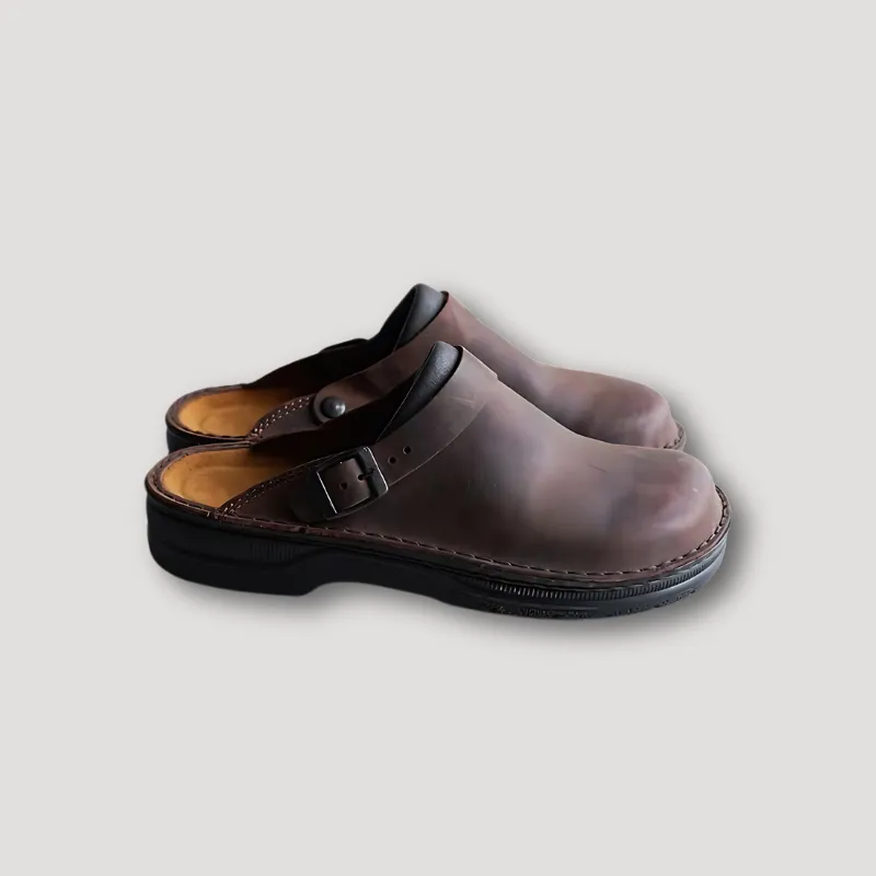 Vintage Style Leren Klompen - Slip On - Clogs Met Gesp