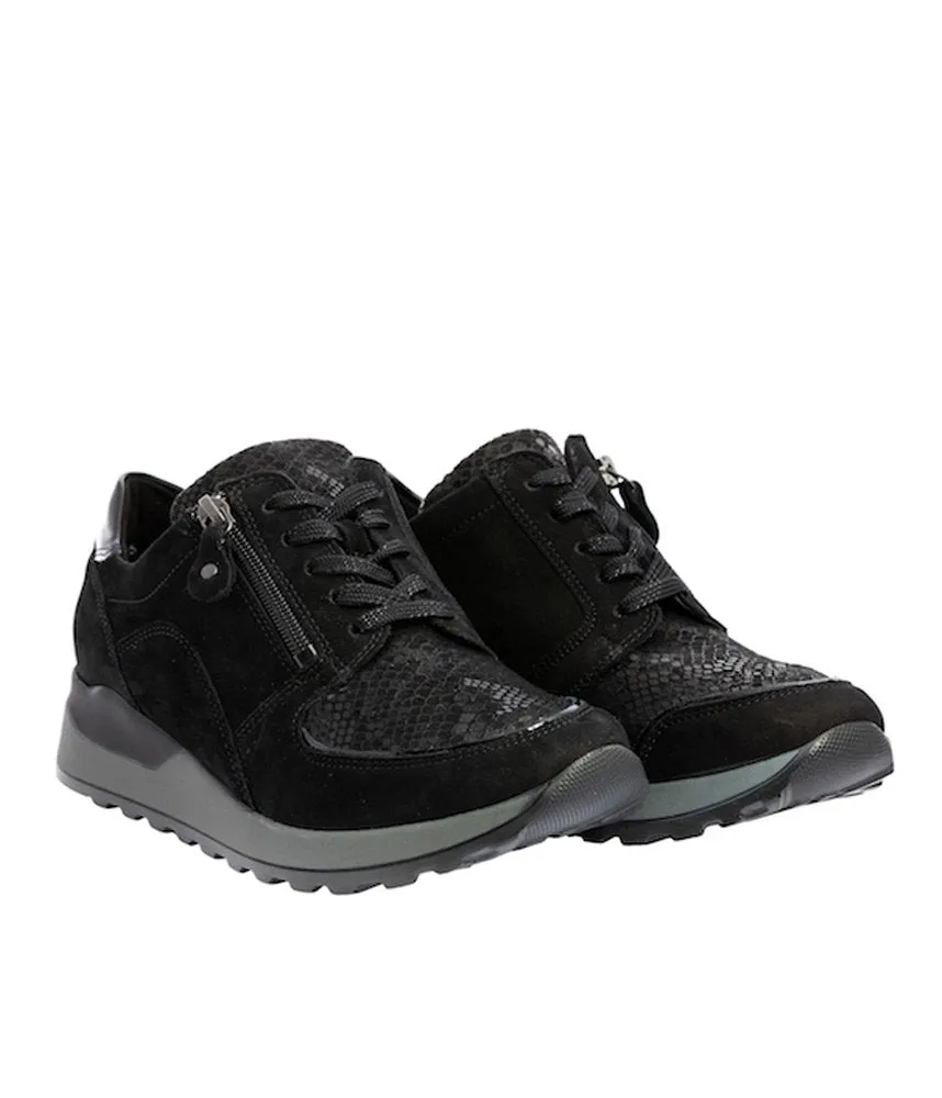 Waldläufer Black Nubuck Leather Lace/Zip Up Trainers