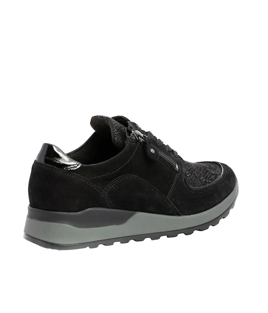 Waldläufer Black Nubuck Leather Lace/Zip Up Trainers