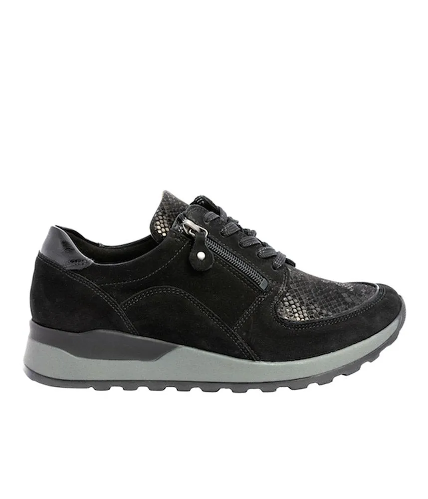 Waldläufer Black Nubuck Leather Lace/Zip Up Trainers