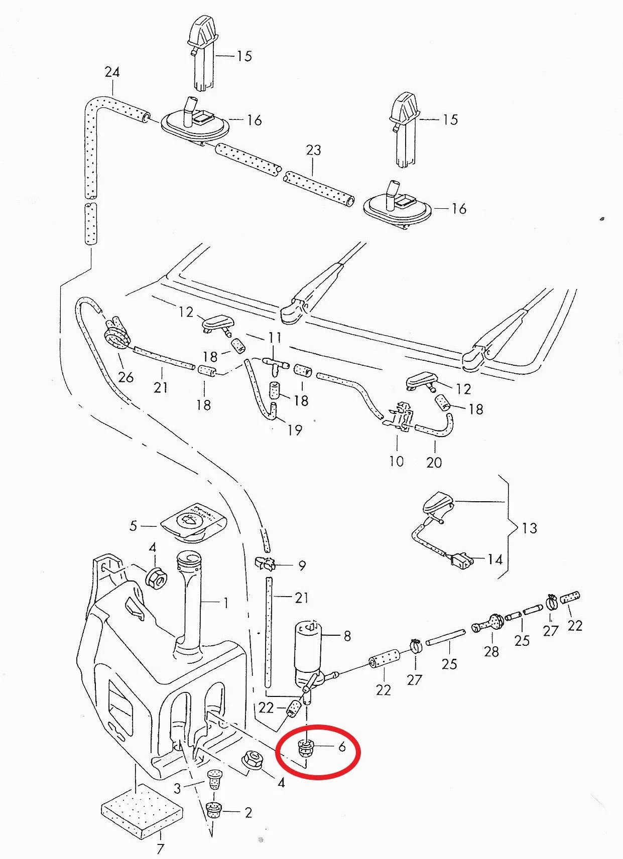 Washer pump grommet