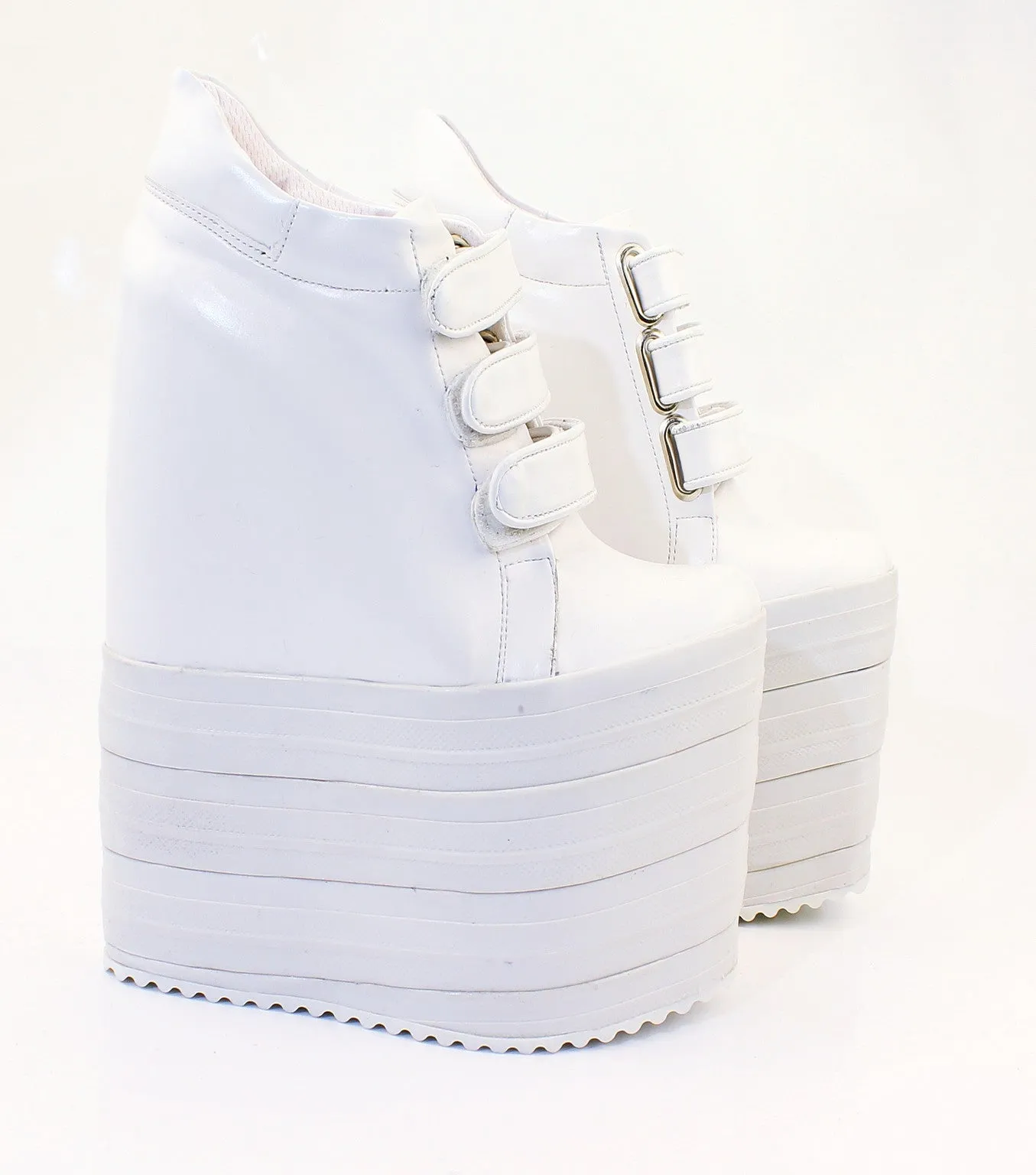 White Hook Pile Sport High Heel Wedge Platform Shoes