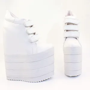 White Hook Pile Sport High Heel Wedge Platform Shoes
