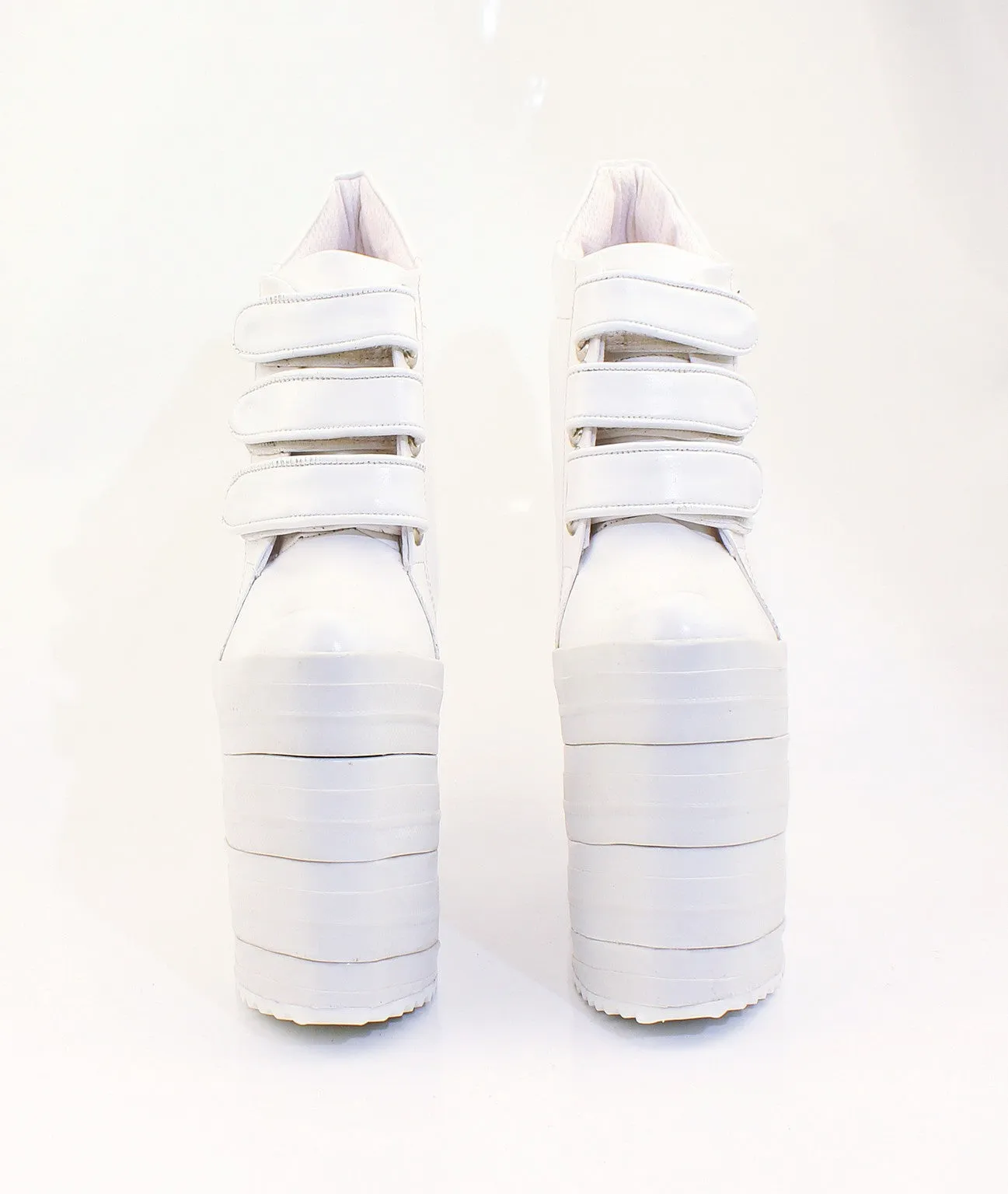 White Hook Pile Sport High Heel Wedge Platform Shoes