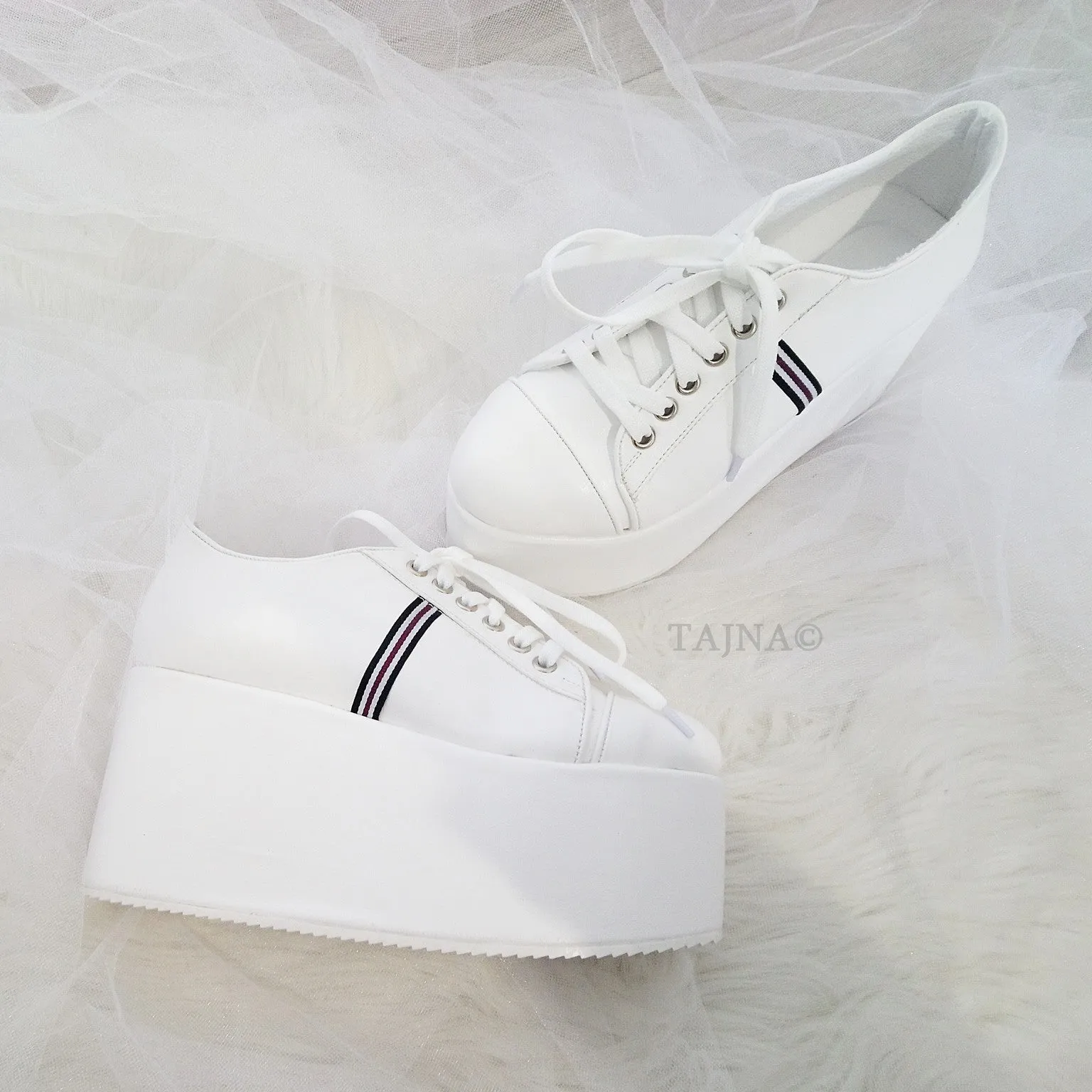 White Lace Up Sport Wedge Platform Shoes