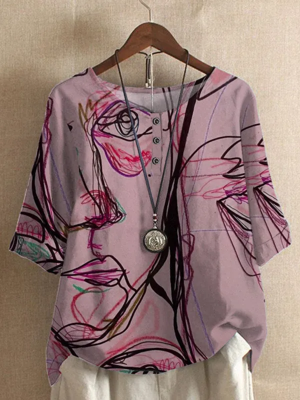 Women's Loose Wisteria Printed Casual Top