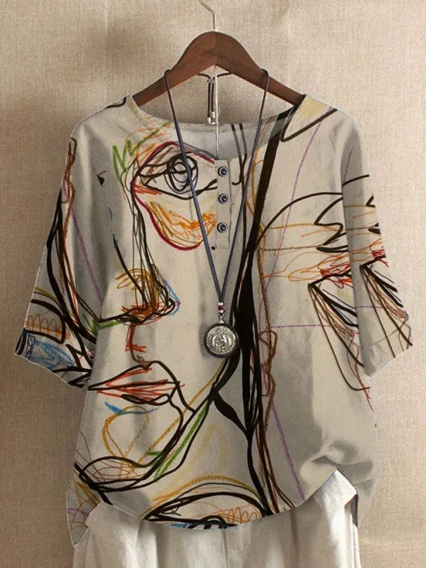 Women's Loose Wisteria Printed Casual Top