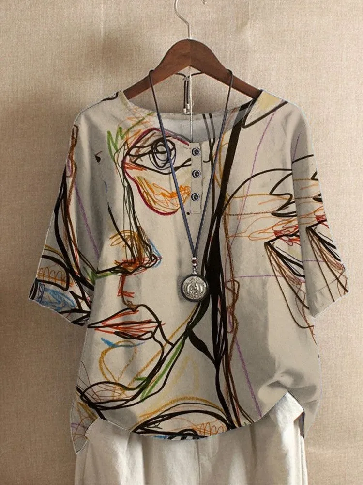 Women's Loose Wisteria Printed Casual Top