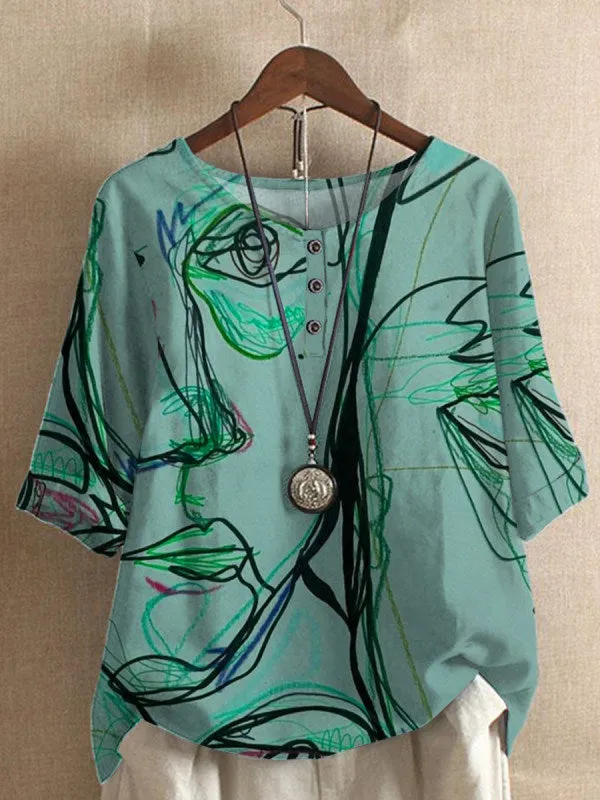 Women's Loose Wisteria Printed Casual Top