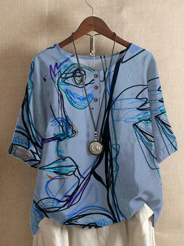 Women's Loose Wisteria Printed Casual Top