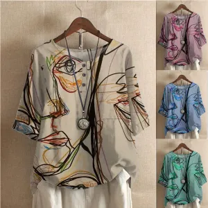 Women's Loose Wisteria Printed Casual Top