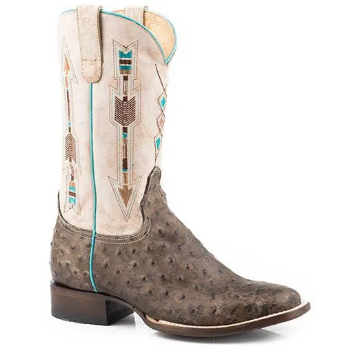 Women's Roper Arrow Feather Ostrich PRINT Boots Handcrafted Brown