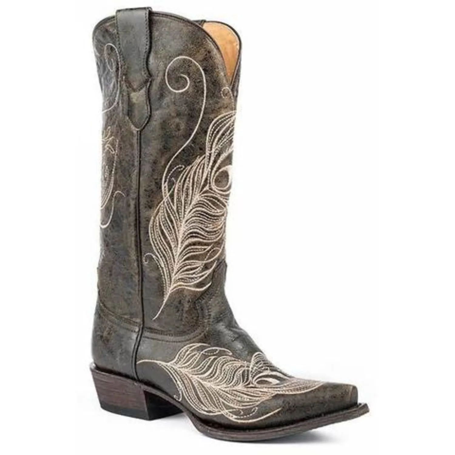 Women's Roper Feather Snip Toe Boots Handcrafted Black