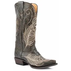 Women's Roper Feather Snip Toe Boots Handcrafted Black