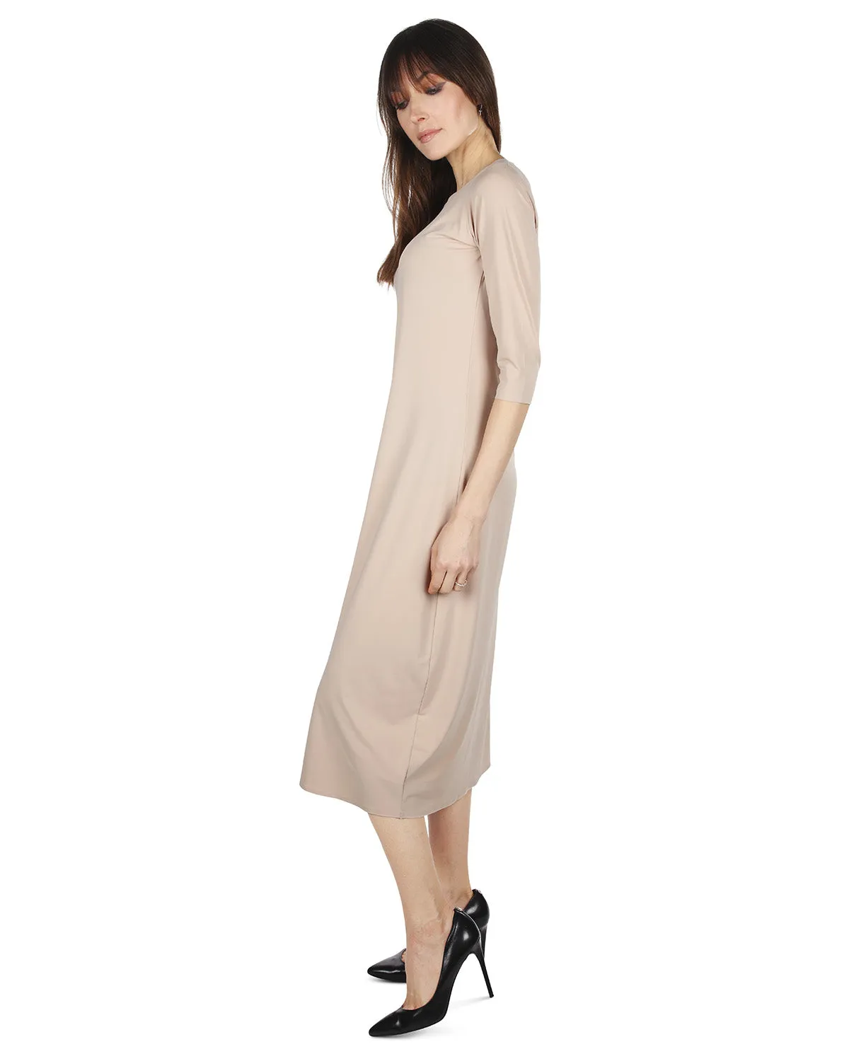 Women's Silky-Smooth Bonded 3/4-Sleeve 48" Slip Dress