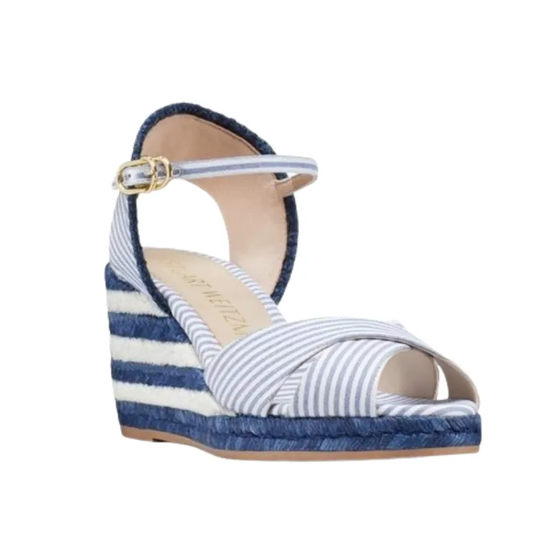 Womens | Stuart Weitzman Mirela Stripes Espadrille Wedge Sandals (Blue/White)