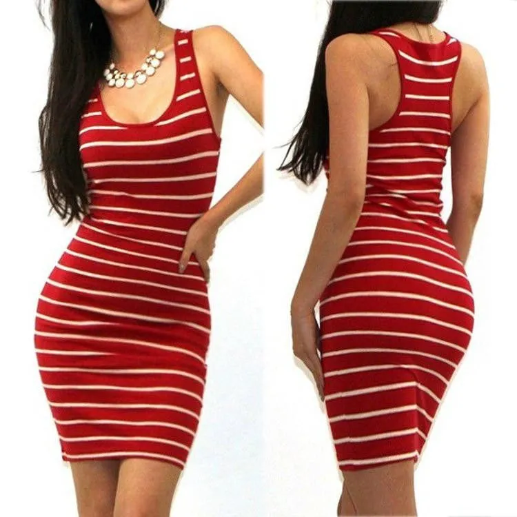 Womens Summer Dresses Arrival Summer Casual Striped Vest Beach Dress Sleeveless Bodycon Slim Party Mini Dress